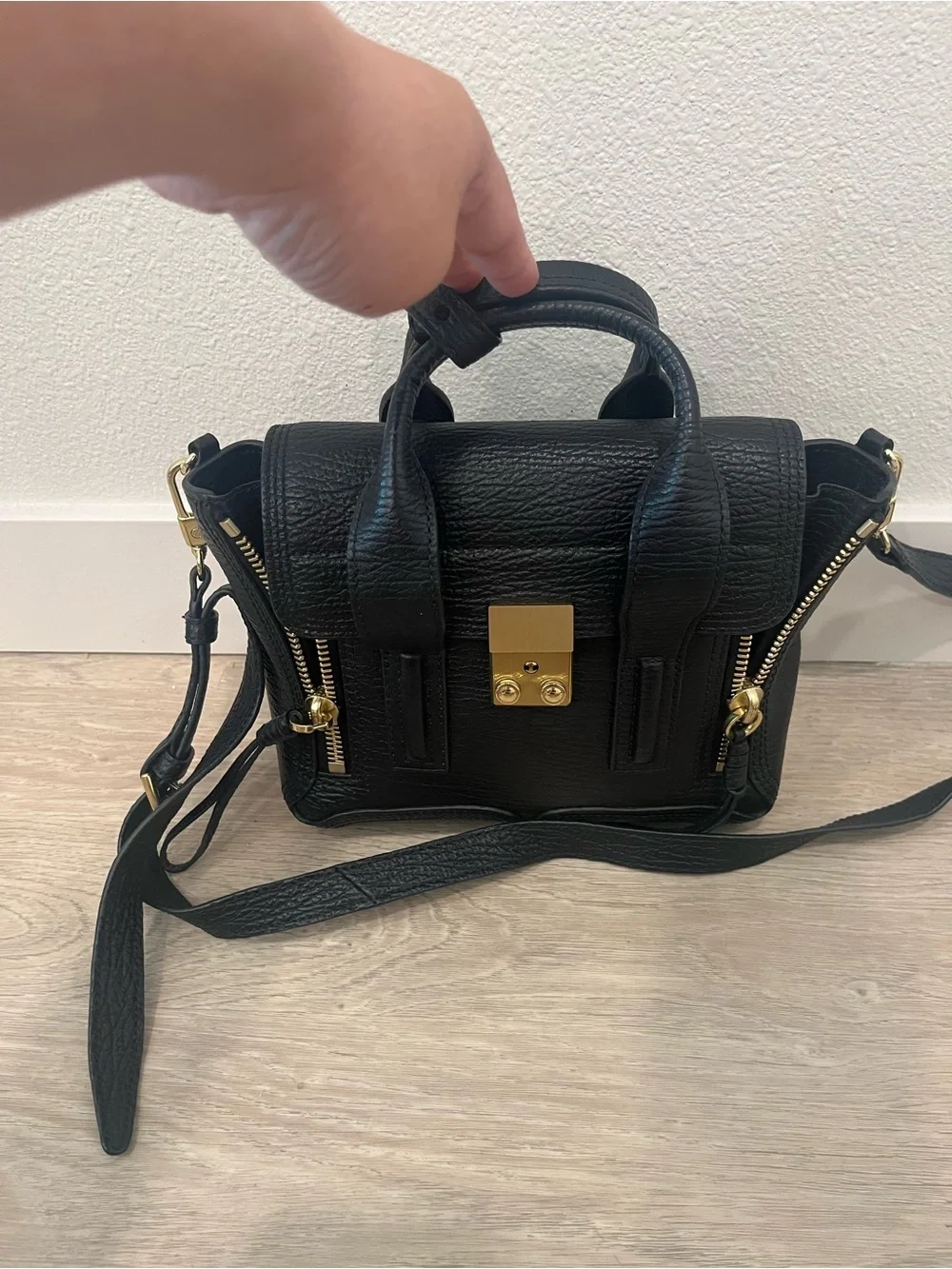 3.1 Phillip Lim Black Leather Mini Satchel with Gold Hardware